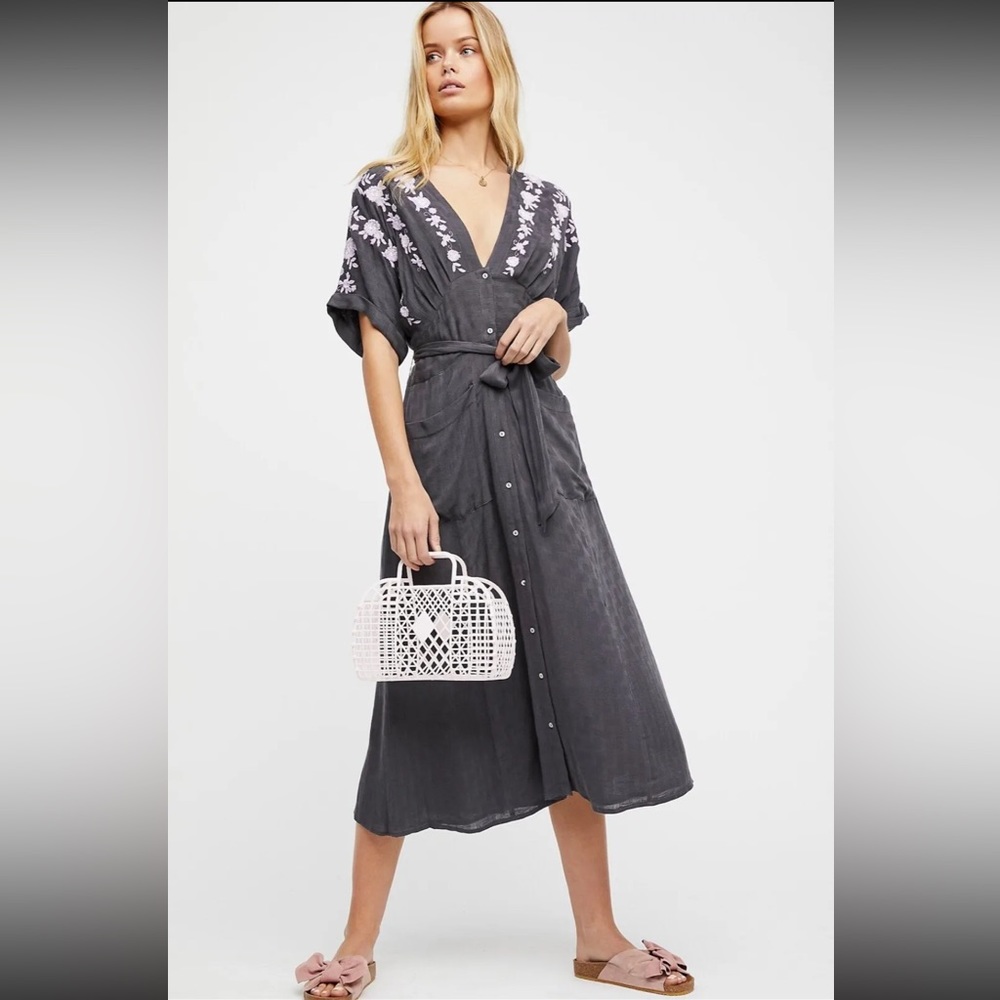 Free People “Love to Love You Midi Dress” size XL in gray